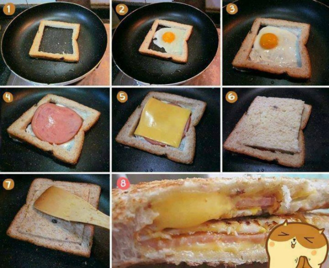 Great idea for breakfast - Bread filed with egg cheese and ham 