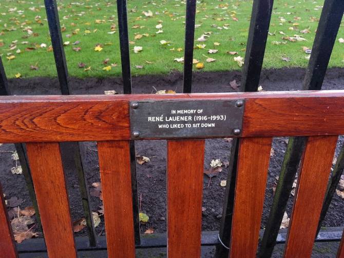 In memory of Rene Lauener (1916-1993) Who liked to sit down